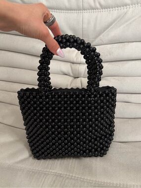 Zara Black Beaded Mini Top-Handle Bag